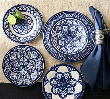 Set of 4Clay Dinner plates and salad bowl MedinaCrafts