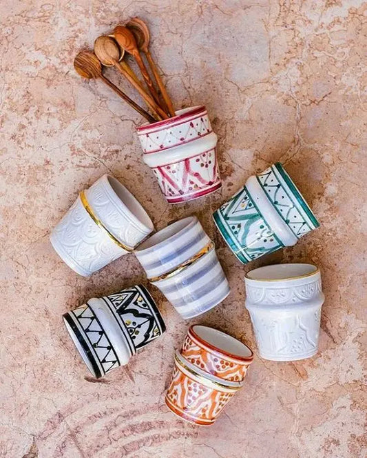 Set of 7 Mosaic Clay Tea Cups MedinaCrafts